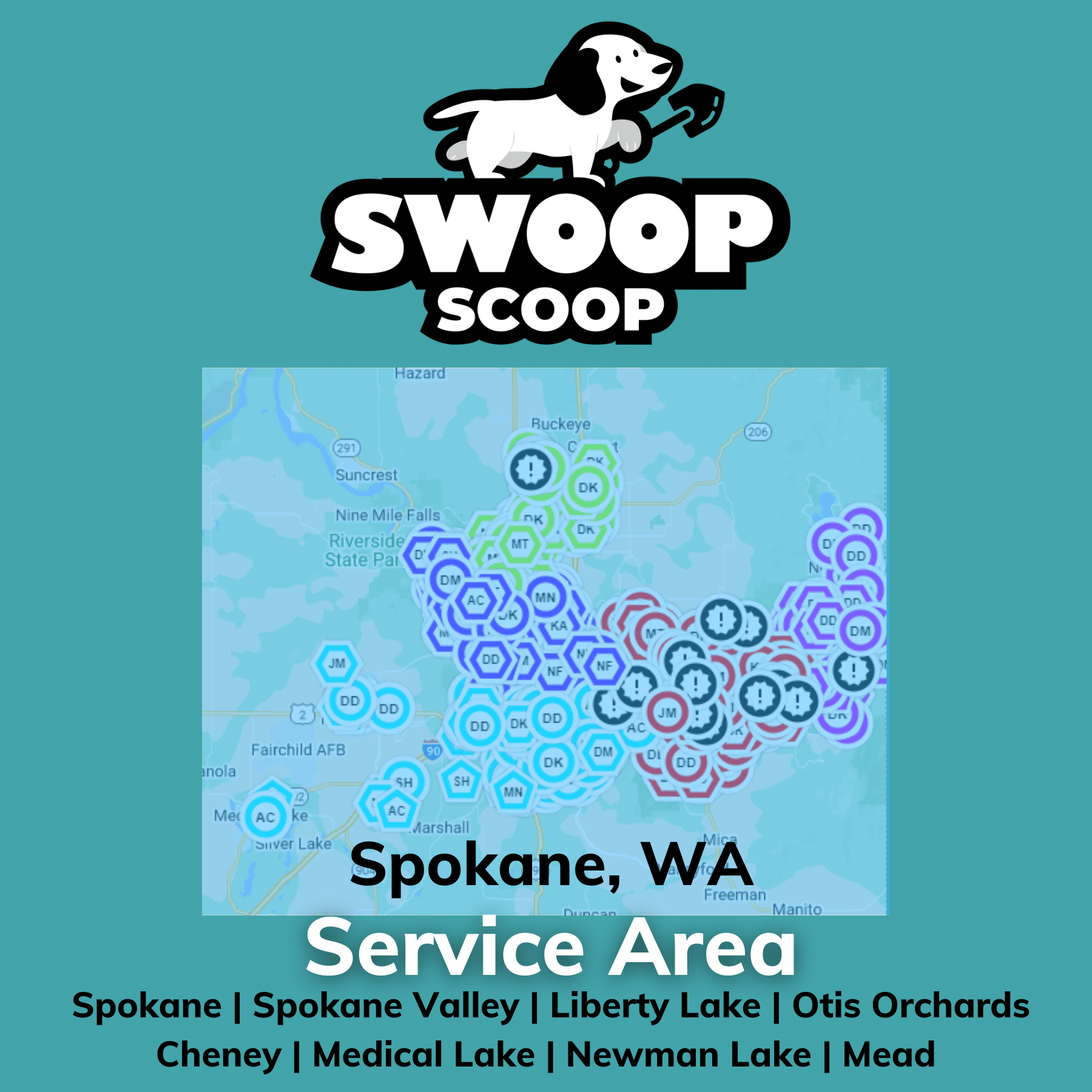 Swoop Scoop dog waste removal service area in Spokane, WA