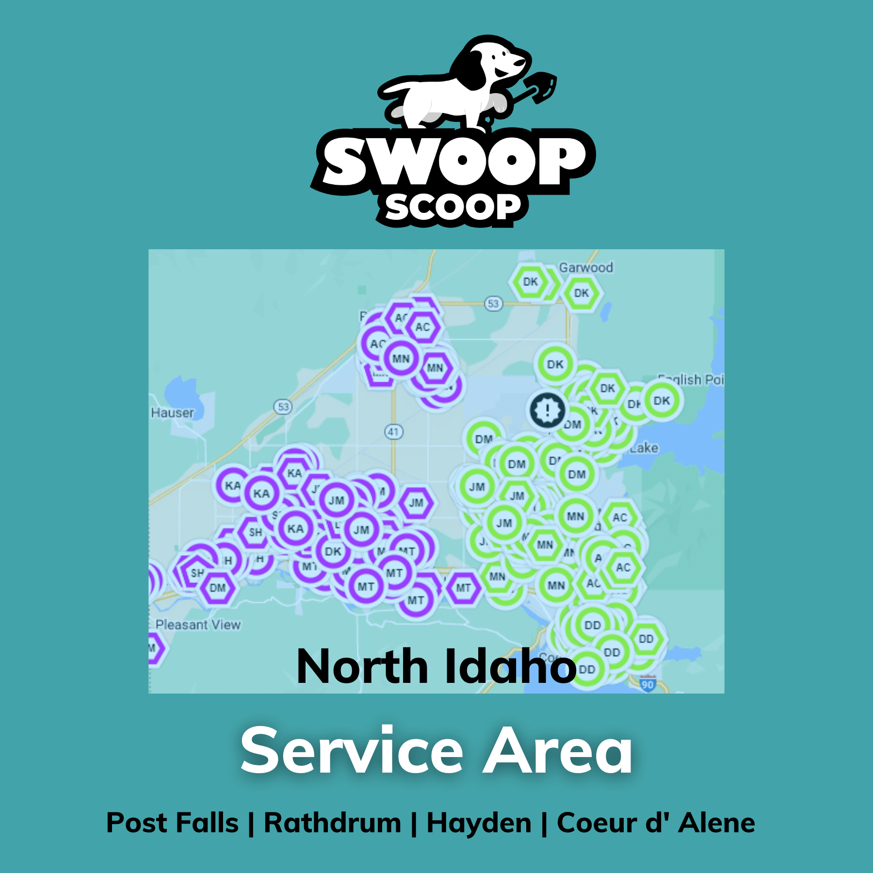 Swoop Scoop dog waste removal service area in North Idaho.
